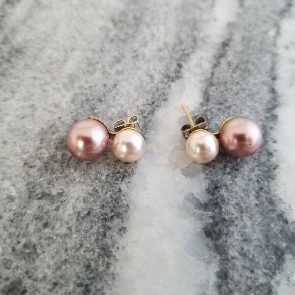 Vintage Little Pink Faux Pearl Stud Earrings, Posts, Pastel, Girly, Estate - Picture 5 of 5